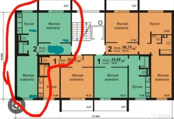 Продаётся 2-комнатная квартира, 57 м²