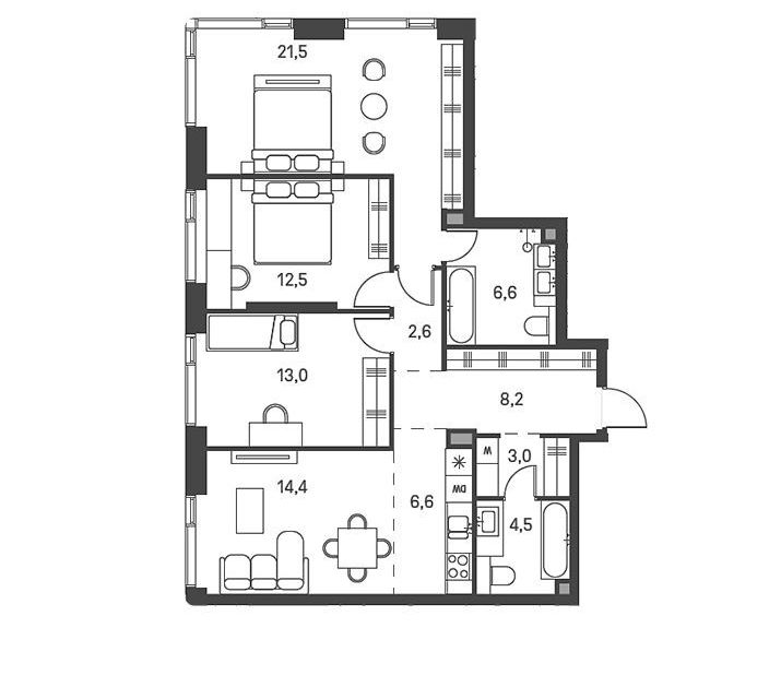 Продаётся 3-комнатная квартира, 92.9 м²