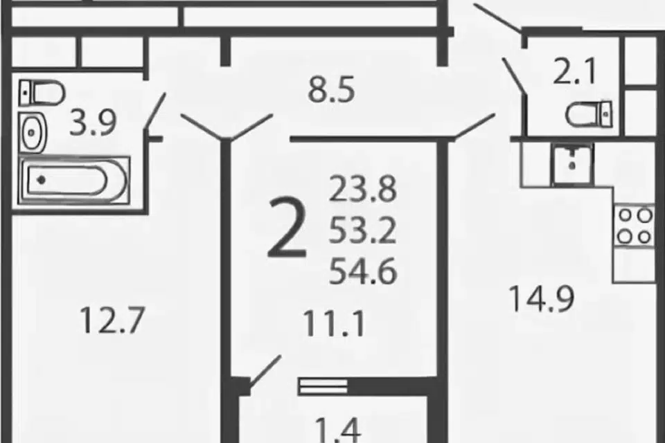 Продаётся 2-комнатная квартира, 55 м²