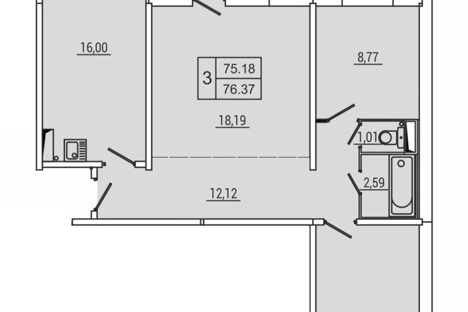 Продаётся 3-комнатная квартира, 75.1 м²