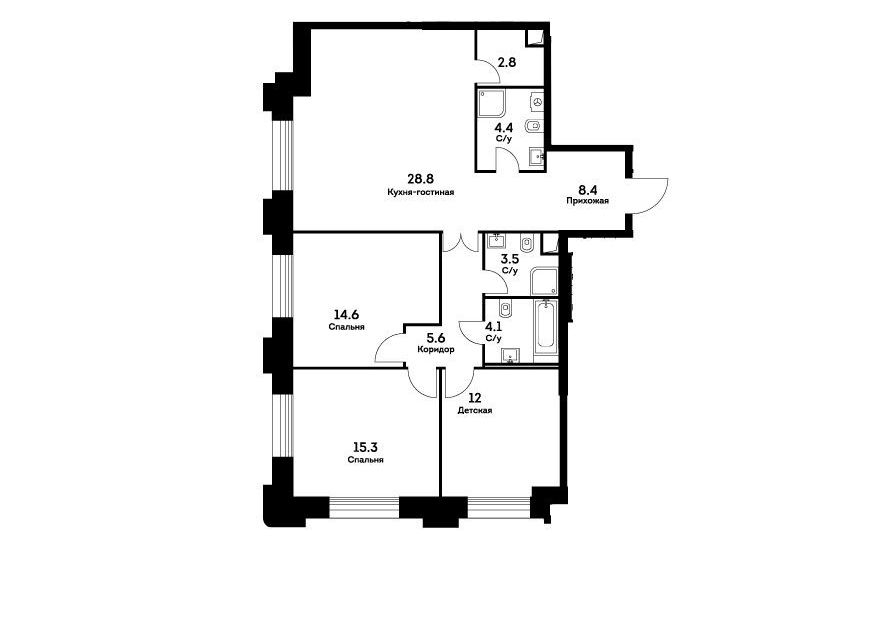 Продаётся 3-комнатная квартира, 99.5 м²