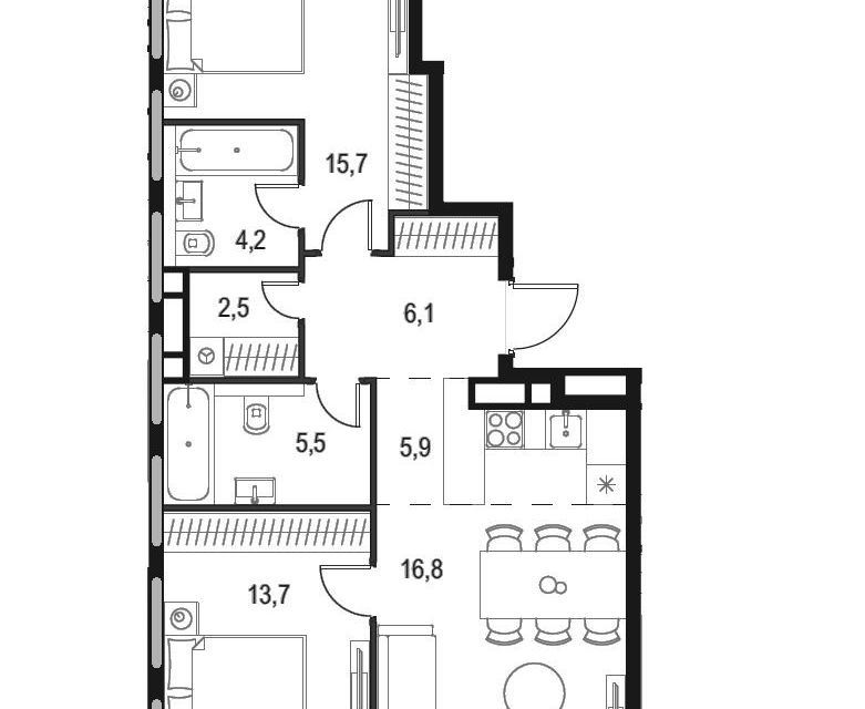 Продаётся 2-комнатная квартира, 70.4 м²