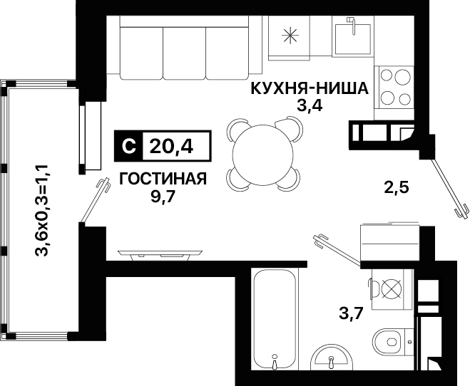 Продаётся студия, 20 м²