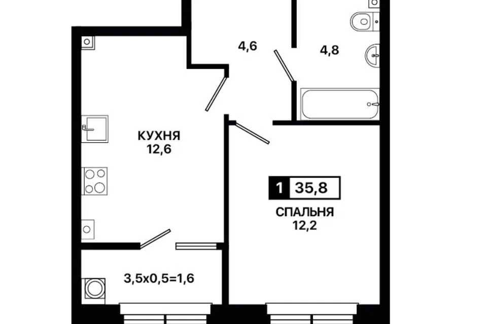 Продаётся 1-комнатная квартира, 36 м²