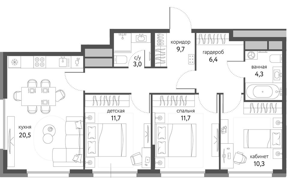 Продаётся 3-комнатная квартира, 77.6 м²
