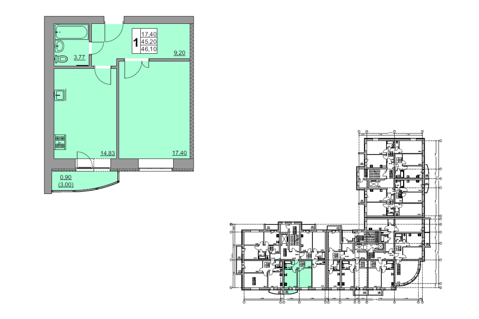 Продаётся 1-комнатная квартира, 45.8 м²