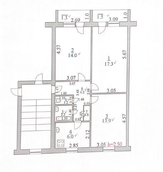 Продаётся 3-комнатная квартира, 61.6 м²