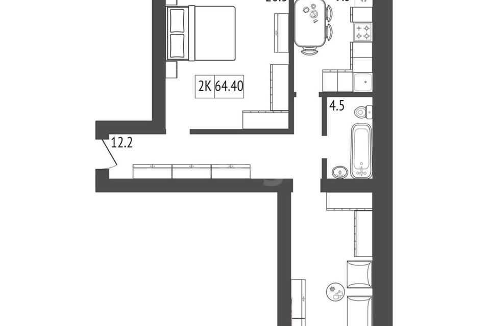 Продаётся 2-комнатная квартира, 63 м²