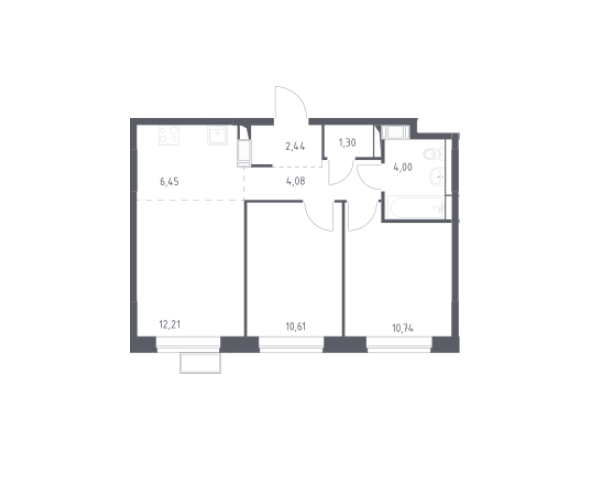 Продаётся 2-комнатная квартира, 51.83 м²