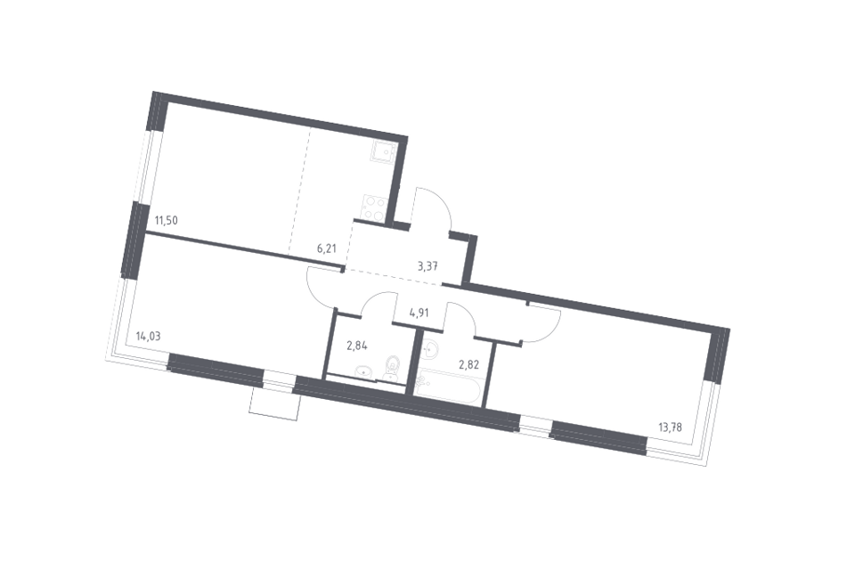 Продаётся 2-комнатная квартира, 59.46 м²