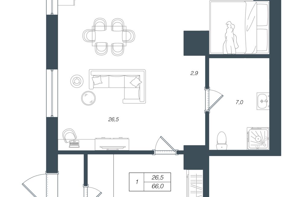 Продаётся 2-комнатная квартира, 65.7 м²