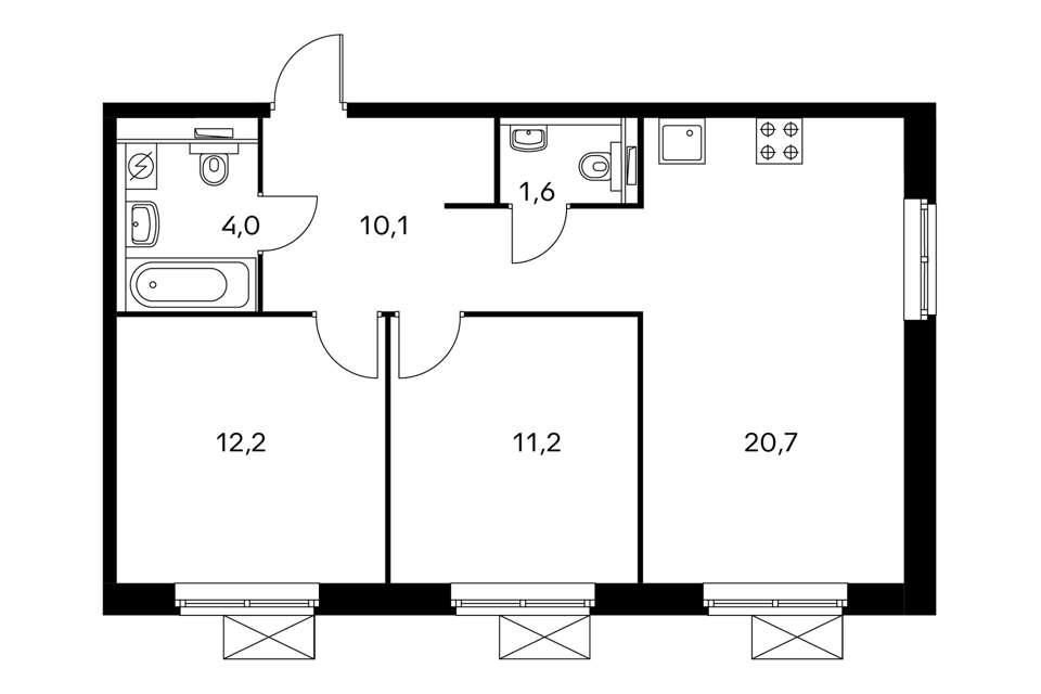 Продаётся 2-комнатная квартира, 58.8 м²