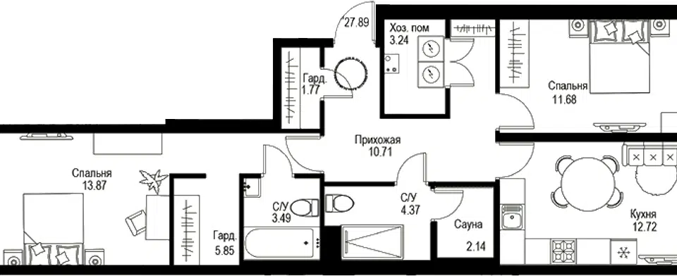 Продаётся 2-комнатная квартира, 69.84 м²