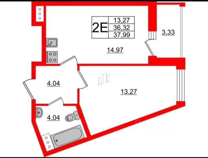 Продаётся 1-комнатная квартира, 37.7 м²