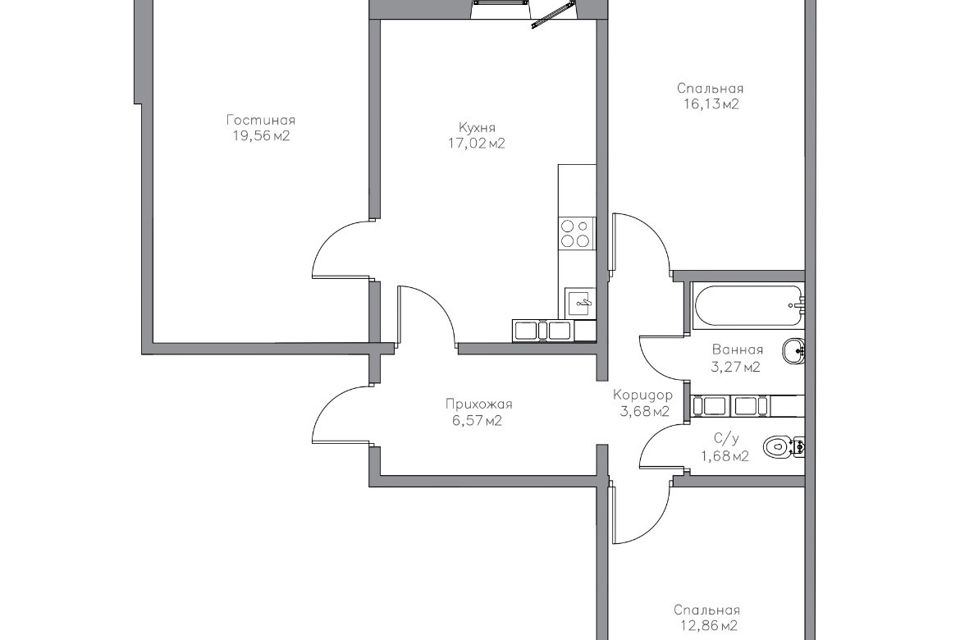 Продаётся 3-комнатная квартира, 84.36 м²