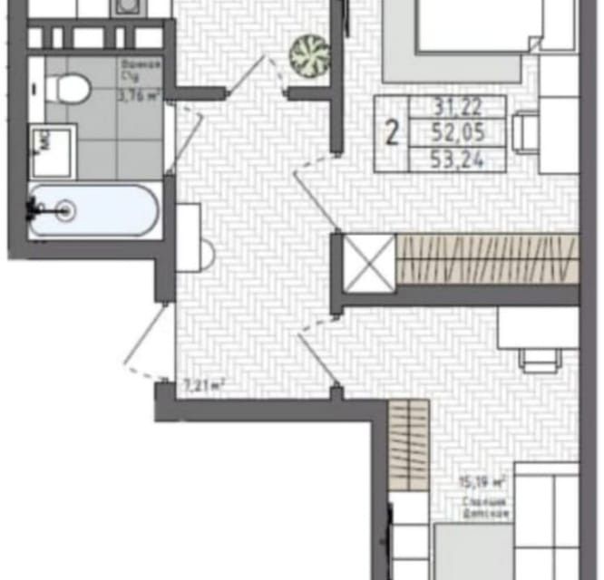 Продаётся 2-комнатная квартира, 53.24 м²