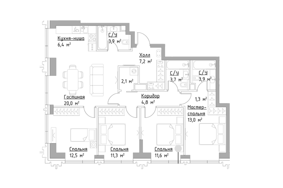 Продаётся 4-комнатная квартира, 101.7 м²