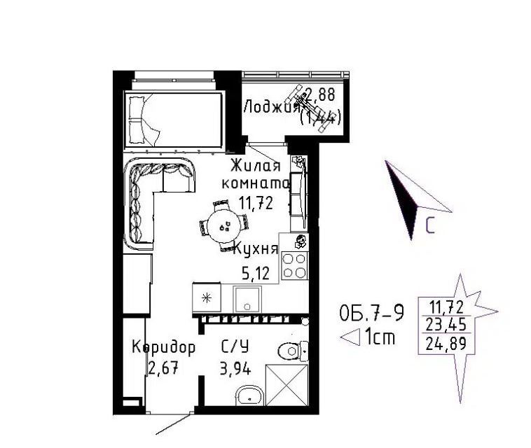 Продаётся студия, 24.9 м²