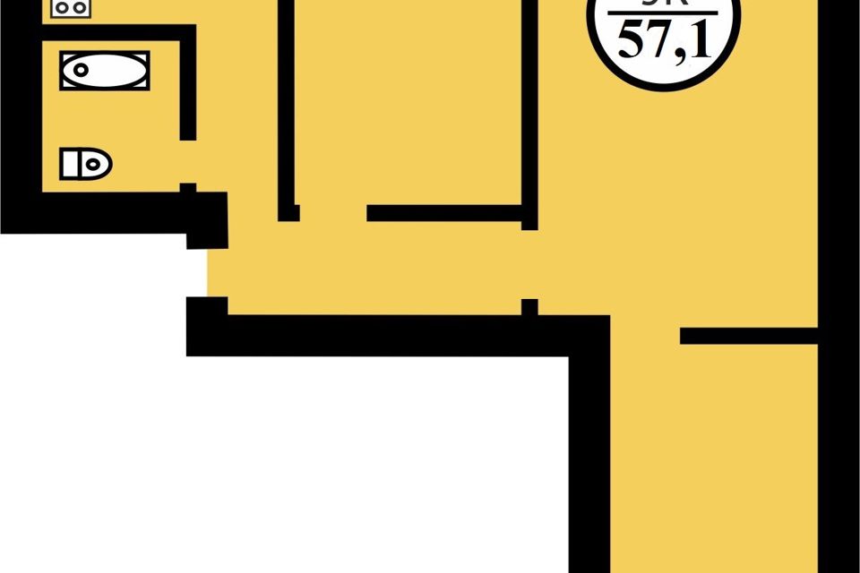 Продаётся 3-комнатная квартира, 57.1 м²