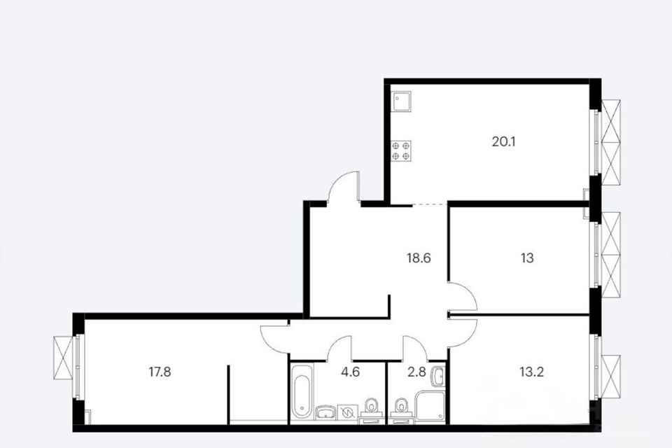 Продаётся 3-комнатная квартира, 91 м²