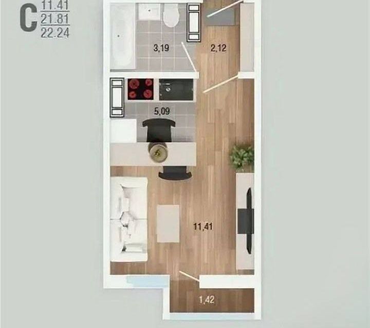 Продаётся студия, 21.7 м²
