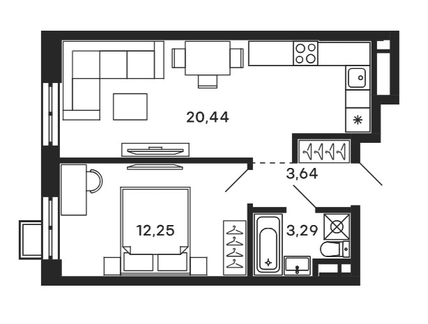 Продаётся 1-комнатная квартира, 39.5 м²