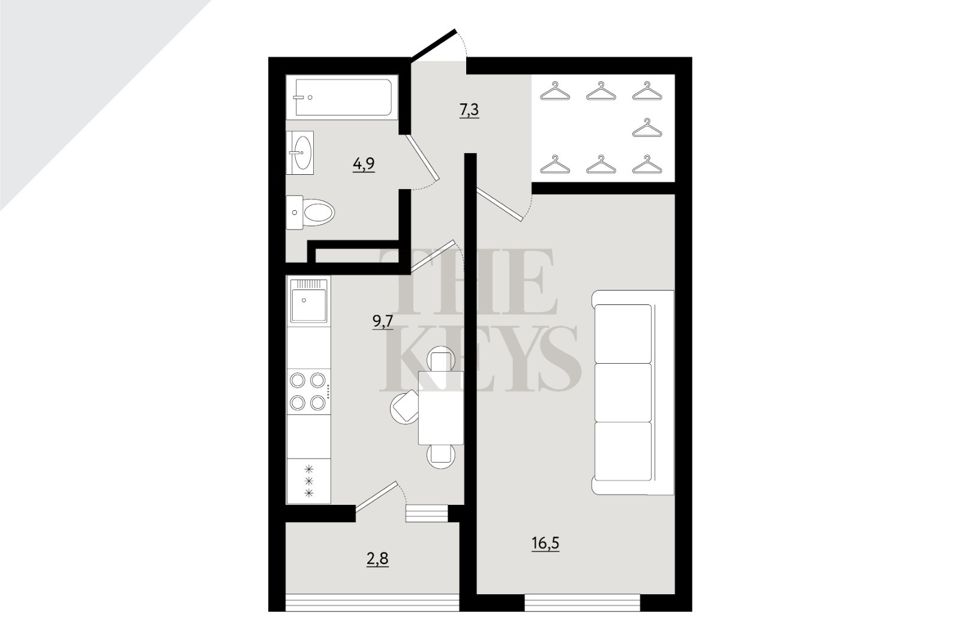 Продаётся 1-комнатная квартира, 38.4 м²