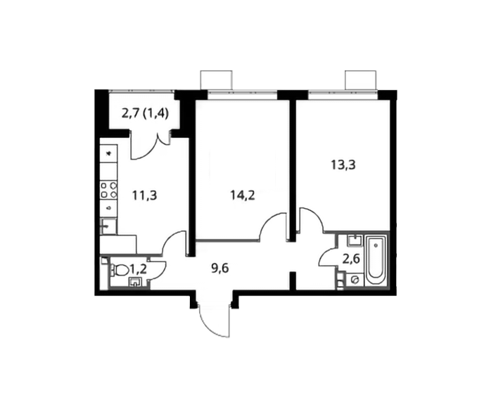 Продаётся 2-комнатная квартира, 53.6 м²