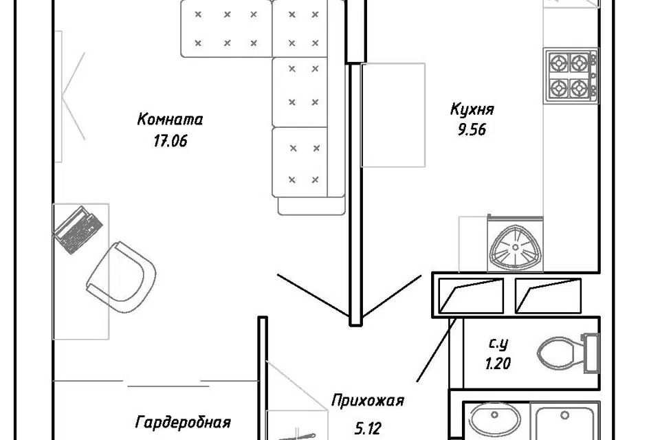 Продаётся 1-комнатная квартира, 35.6 м²