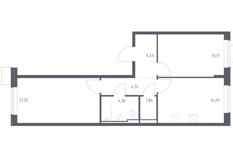 Продаётся 2-комнатная квартира, 59.94 м²