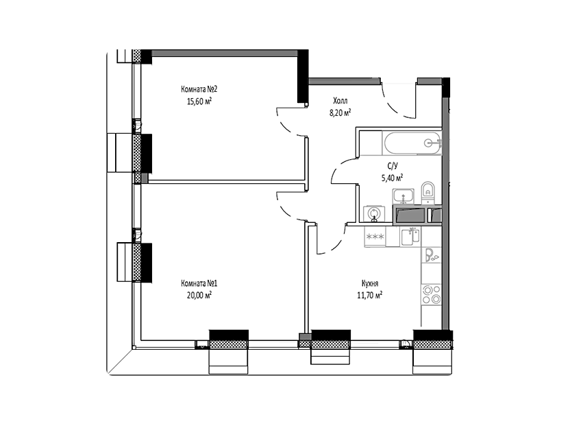 Продаётся 2-комнатная квартира, 60.9 м²