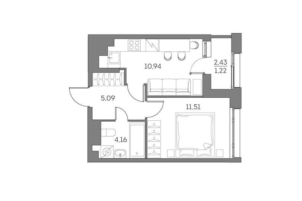 Продаётся 1-комнатная квартира, 32.92 м²