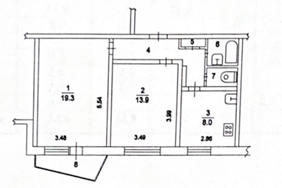 Продаётся 2-комнатная квартира, 52.9 м²