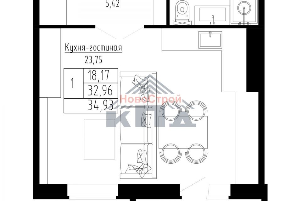 Продаётся студия, 35 м²