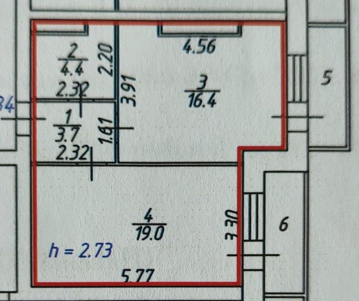 Продаётся 1-комнатная квартира, 51 м²