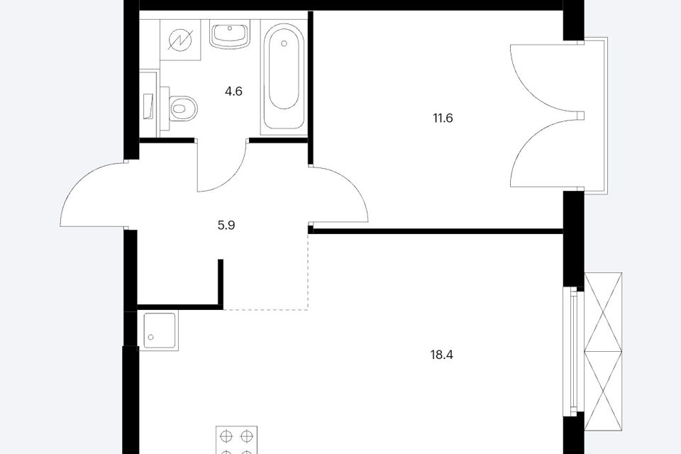 Продаётся 1-комнатная квартира, 40.2 м²