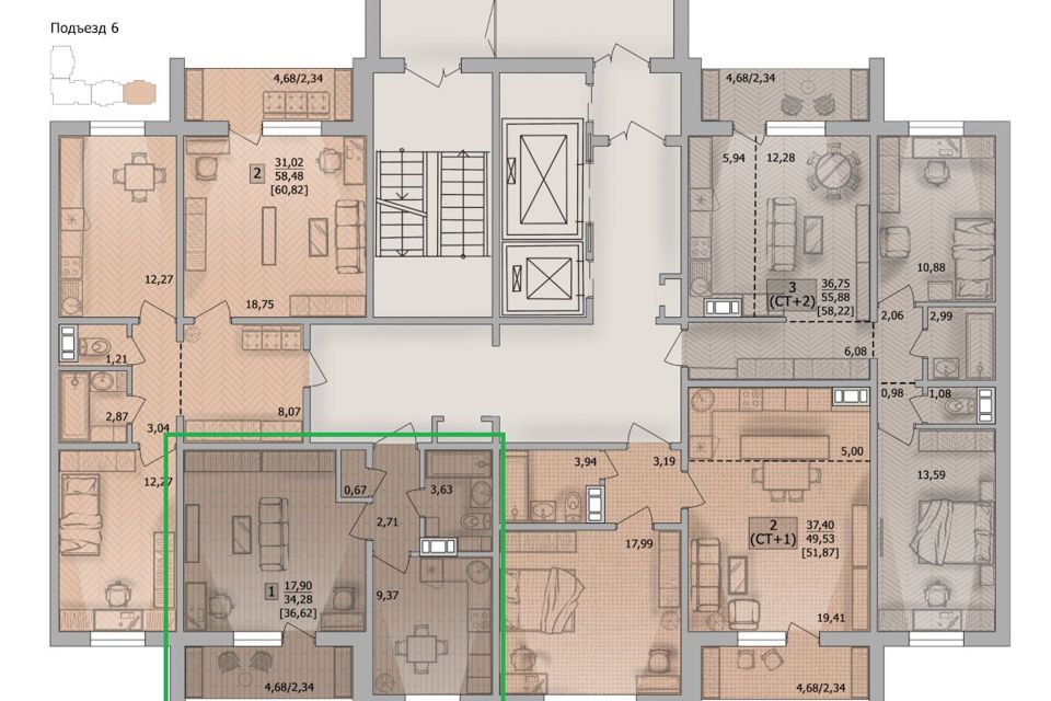 Продаётся 1-комнатная квартира, 34.2 м²