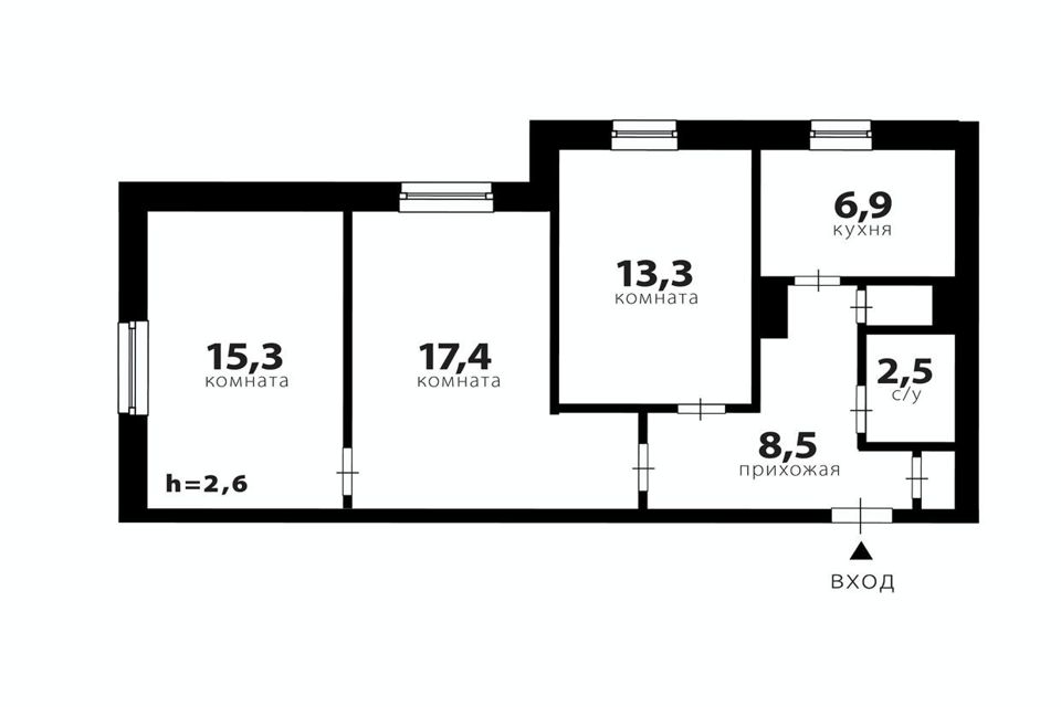 Продаётся 3-комнатная квартира, 65.7 м²