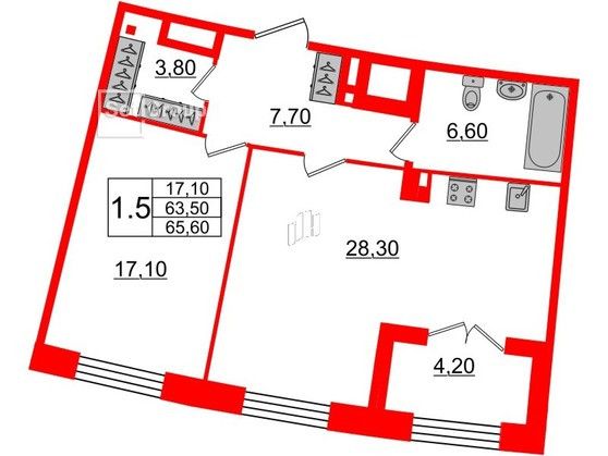 Продаётся 1-комнатная квартира, 65 м²