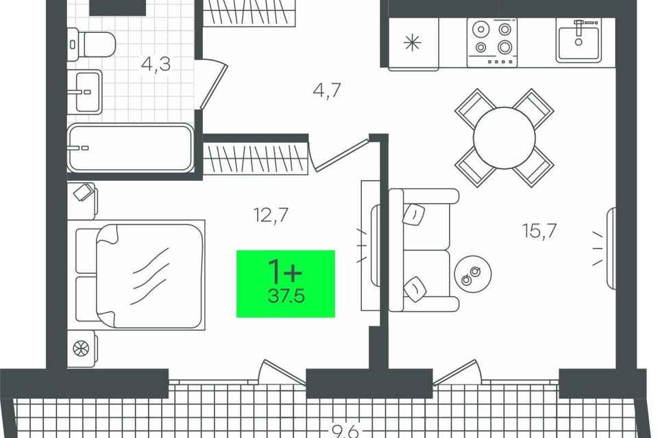 Продаётся 1-комнатная квартира, 37.51 м²