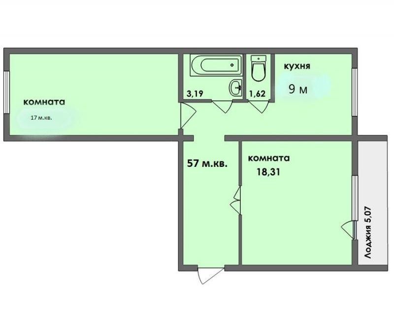 Продаётся 2-комнатная квартира, 56.5 м²