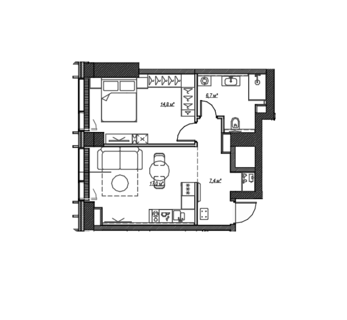 Продаётся 1-комнатная квартира, 45.9 м²