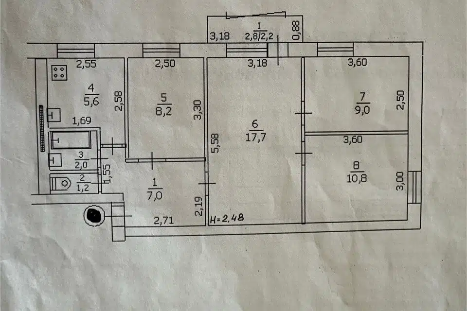 Продаётся 4-комнатная квартира, 61 м²