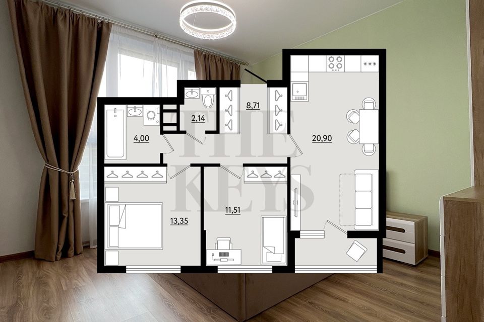 Сдаётся 2-комнатная квартира, 62.43 м²