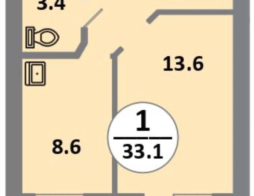 Продаётся 1-комнатная квартира, 33.1 м²