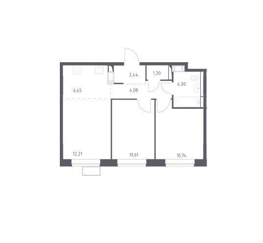 Продаётся 2-комнатная квартира, 51.83 м²