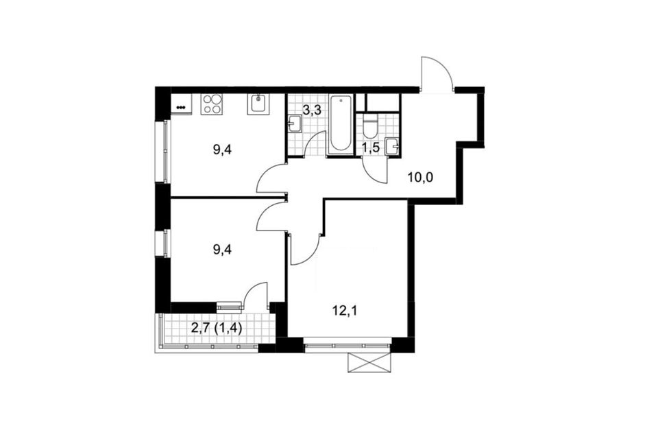 Продаётся 2-комнатная квартира, 47.1 м²