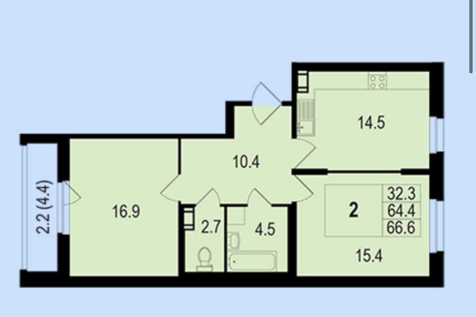 Продаётся 2-комнатная квартира, 65 м²