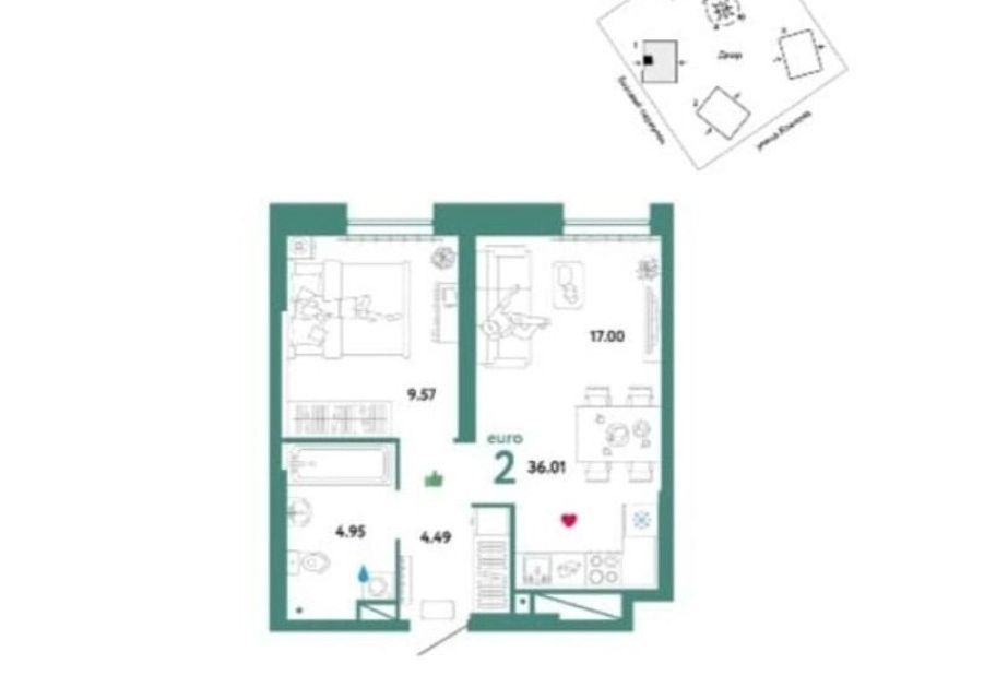 Продаётся 2-комнатная квартира, 36.1 м²