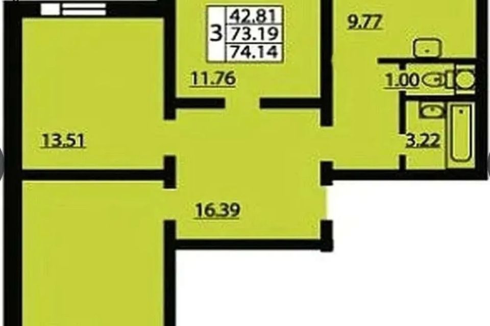 Продаётся 3-комнатная квартира, 72.9 м²